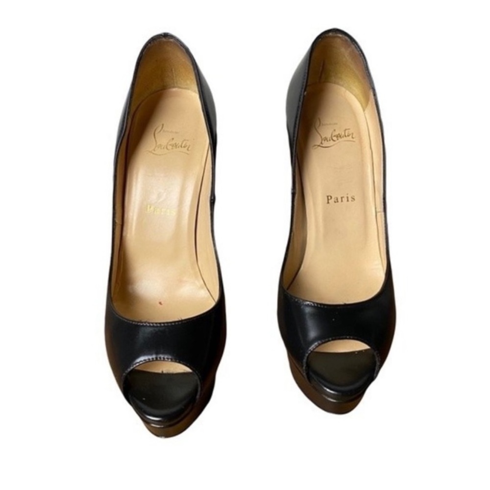 Christian Louboutin Black Lady Peep Heels Platform Peep Toe Stilettos Size 8 - Picture 5 of 16